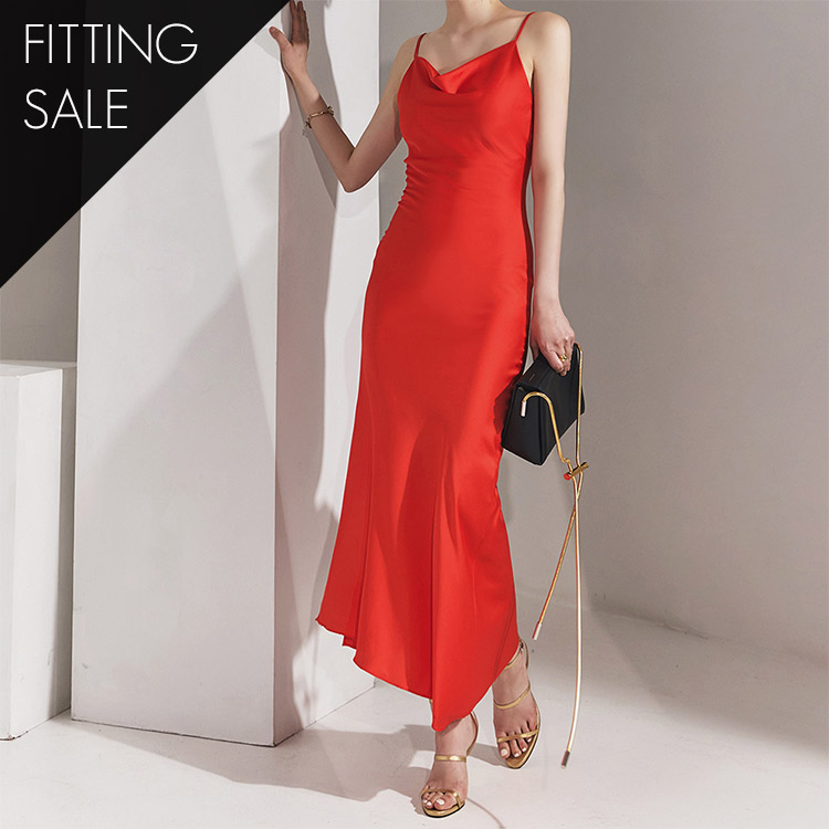 PS3130 silk wool neck slim long dress*Fitting sale* Korea