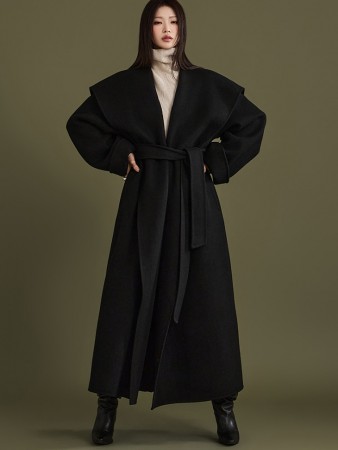 MBDJ053 디브 wool Shawl Collar cape Long coat(Belt set)*HAND MADE* BLACK Korea