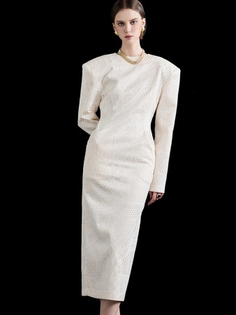 D9462 Lace Puff Sleeve Slim Midi Dress Korea