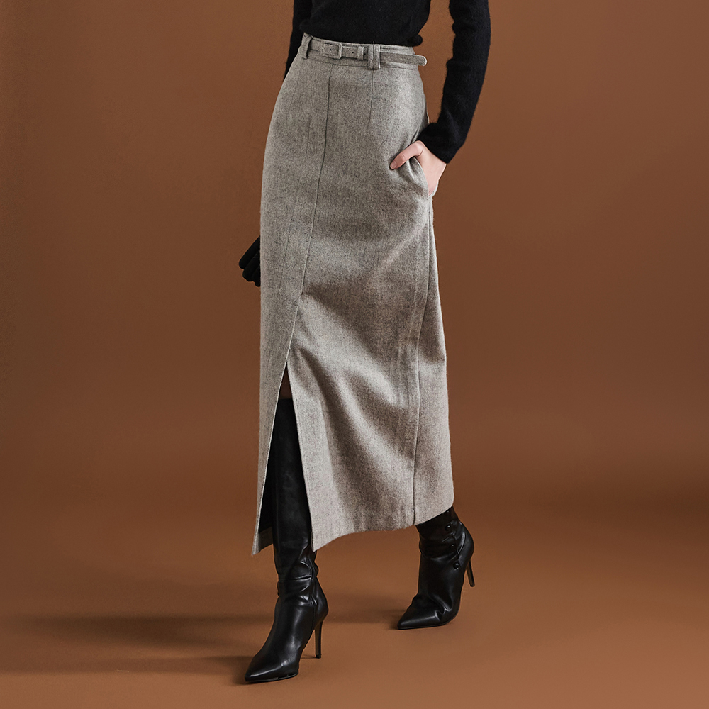 SK2624 Wool Slit Long Skirt(Belt Set) Korea