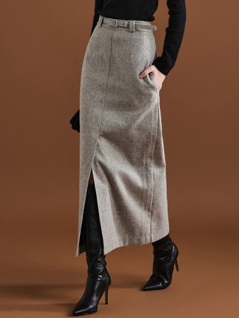 SK2624 Wool Slit Long Skirt(Belt Set) Korea