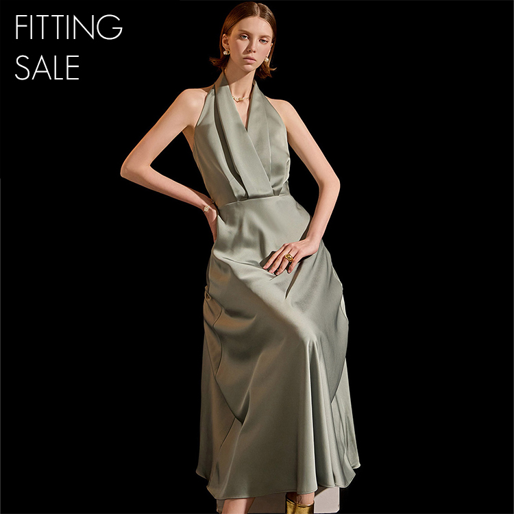 PS3132 Silk Halter neck Bendable flare Long Dress*Fitting sale* Korea