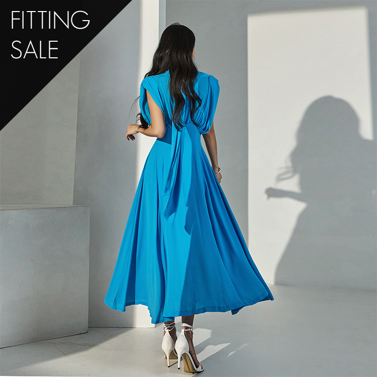 PS3133 Silky high neck scarf shirring long dress*Fitting sale* Korea