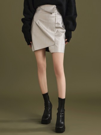SK9229 Leather Folder Unbalance Mini skirt Korea