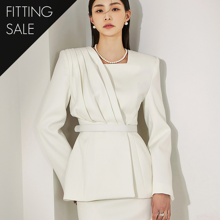 PS3144 shoulder pin tuck Drape One Button Jacket(Belt set)*Fitting sale* Korea