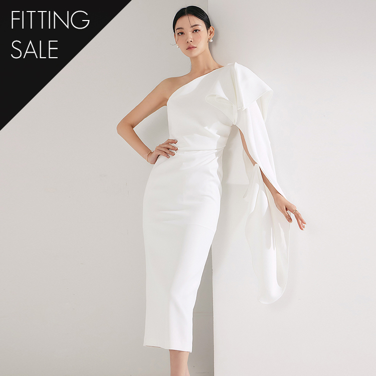 PS3148 One shoulder Shirring Drape Midi Dress*Fitting sale* Korea