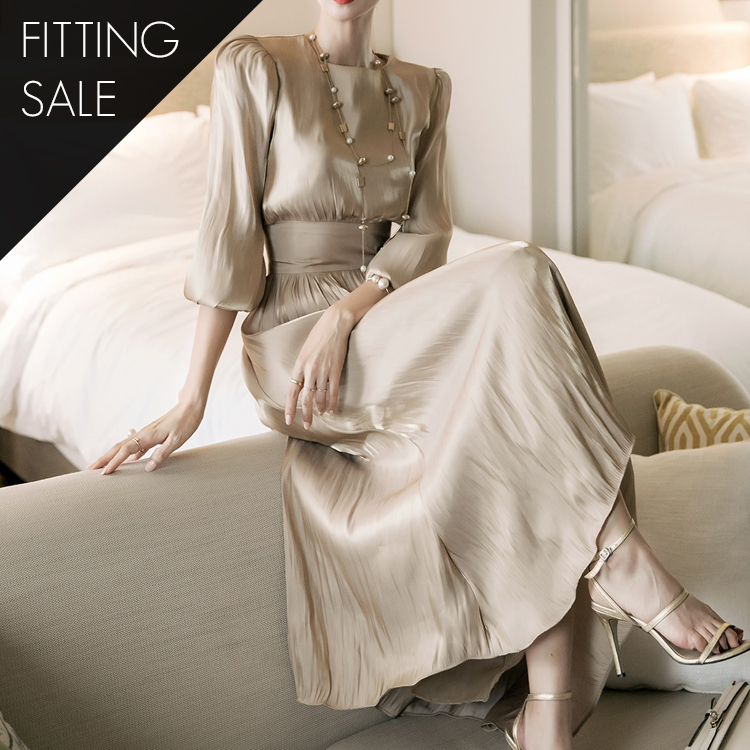 PS3150 Satin wrinkle Slim Long Dress*Fitting sale* Korea
