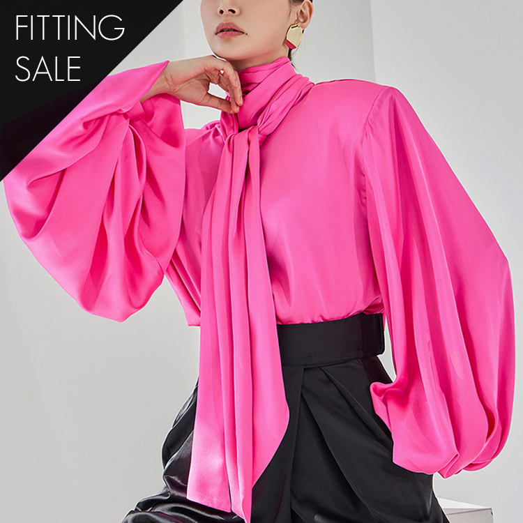 PS3154 Satin Scarf Puff Sleeve blouse*Fitting sale* Korea