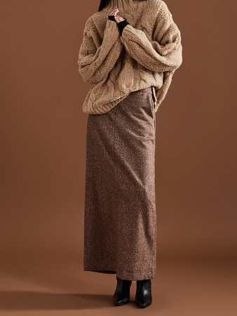 SK2634 Wool Herringbone Bendable Long Skirt Korea