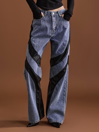 PJ488 Leather Color scheme Wide Jeans*L size production* Korea