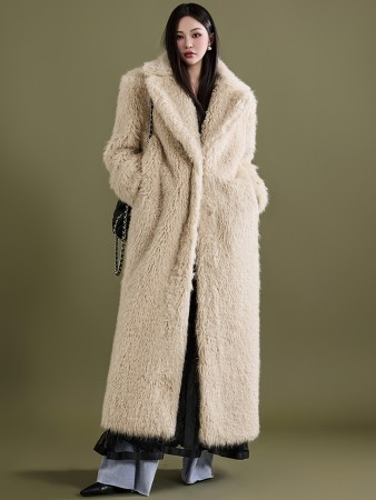 J2137 Fur Loose Fit Long Coat Korea