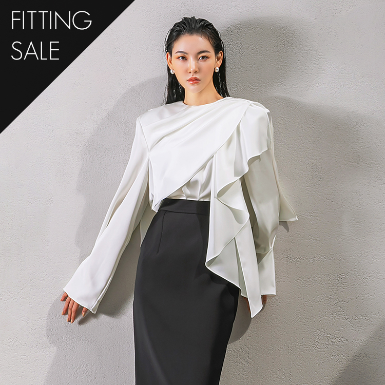 PS3164 glossy shoulder Drape blouse*Fitting sale* Korea