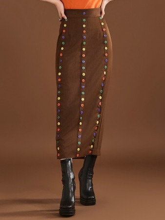 SK9227  Color Button High Waist Long Skirt Korea