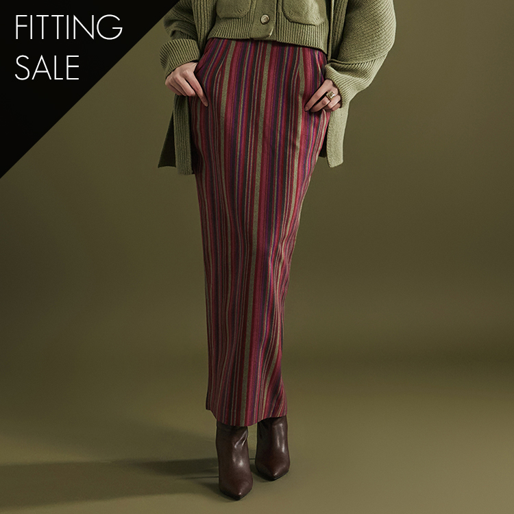 PS3170 Striped High Waist Midi skirt *Fitted Item Sale* Korea