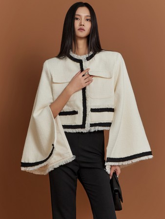 J9279 Wool Fringe Color scheme Cape Jacket Korea