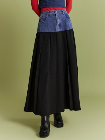 SK2643 Denim Pleats Long Skirt Korea