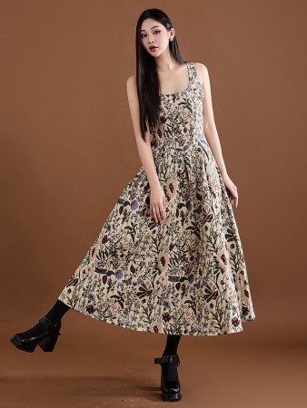 D4866 Jacquard Flower Midi Dress Korea