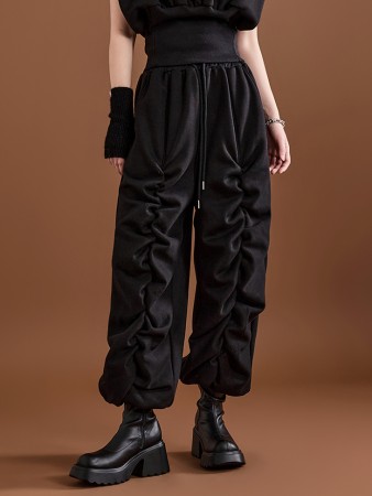 P3025 Peach Shirring fleece-lined sweat pants Korea