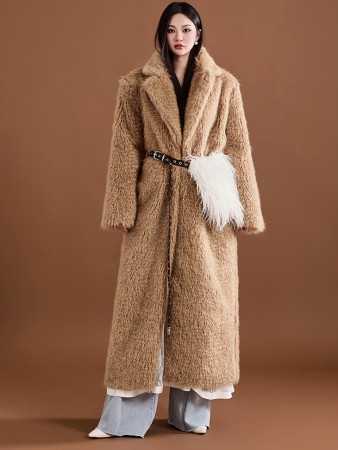 J2137 Fur Loose Fit Long Coat Korea