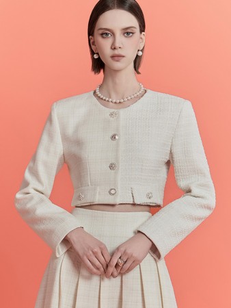 J2155 Tweed Wool Crop Single Jacket Korea