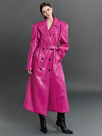 MBDJ064 Belted Leather Trench Coat Korea