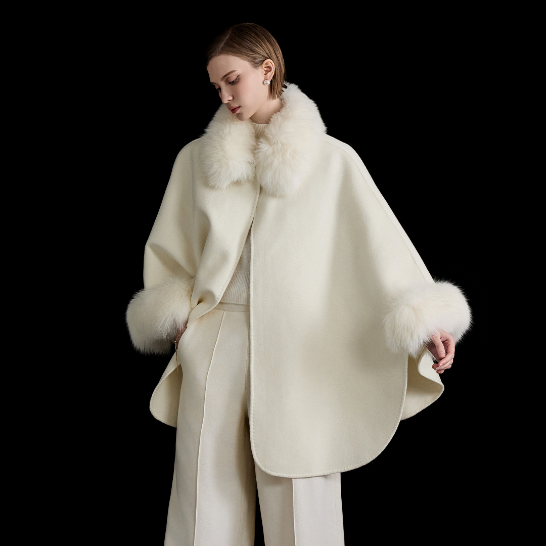 J1716 Wool Fur Cape Coat(Fur Detachable) Korea