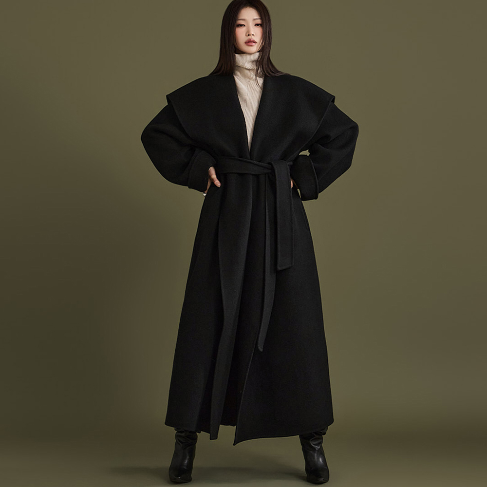 MBDJ053 디브 wool Shawl Collar cape Long coat(Belt set)*HAND MADE* BLACK Korea