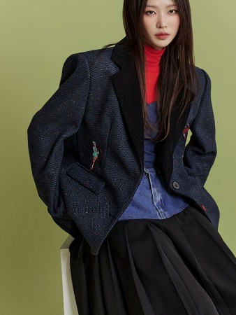 J2145 Corduroy Color scheme Embroidery Single Jacket Korea