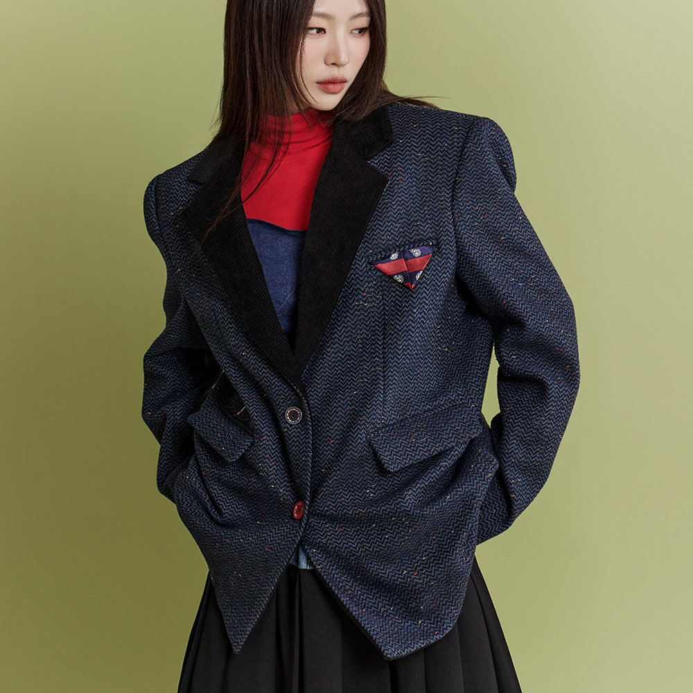J2145 Corduroy Color scheme Embroidery Single Jacket Korea