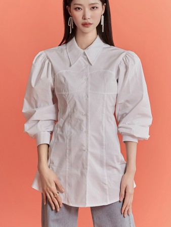S592 Slim Line  Puff Sleeve Shirt Korea