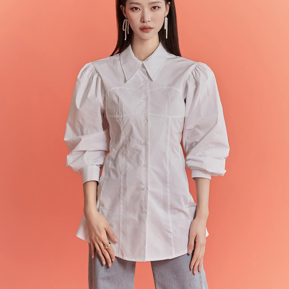 S592 Slim Line  Puff Sleeve Shirt Korea