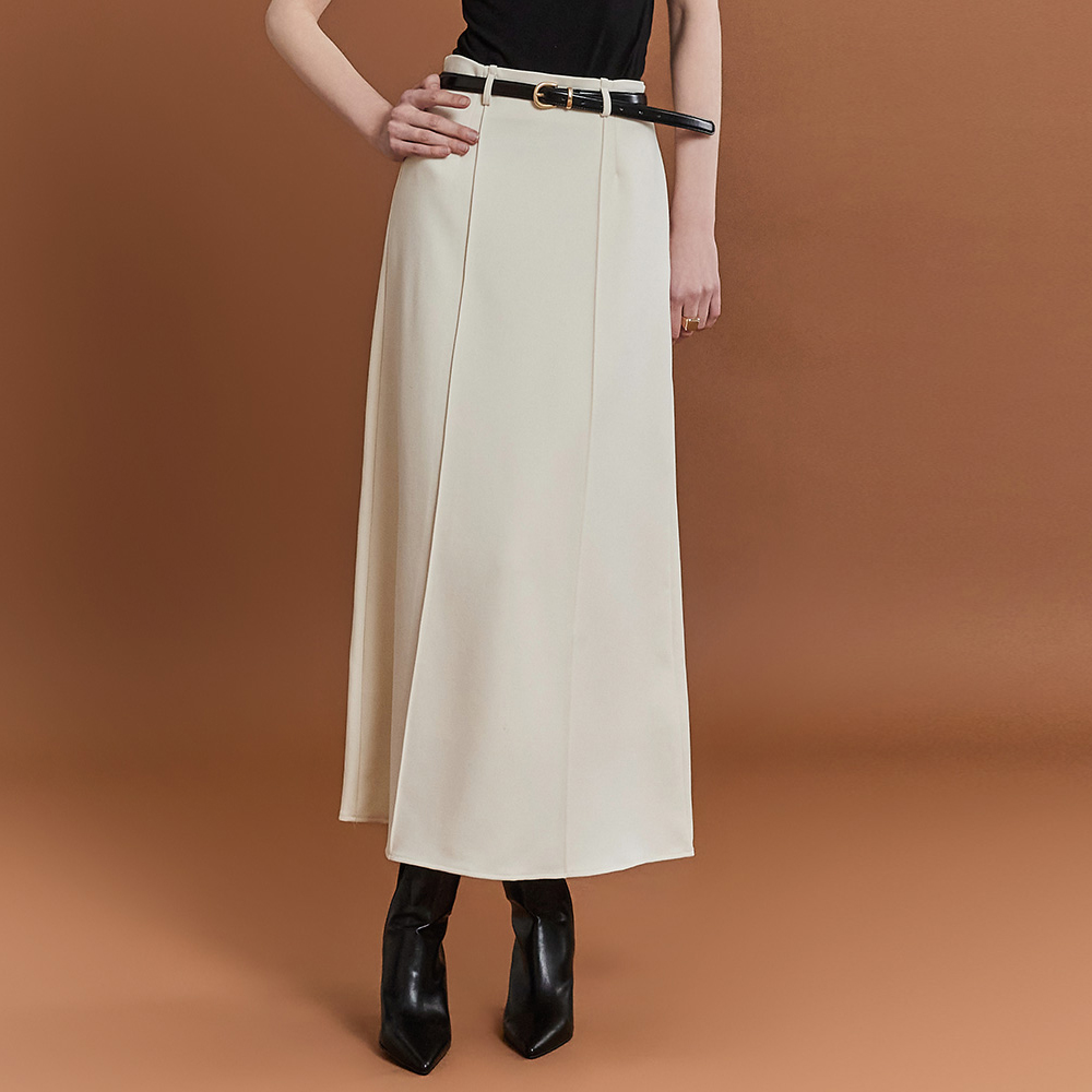 SK2647 A-Line Pintuck Long Skirt(Belt Set) Korea
