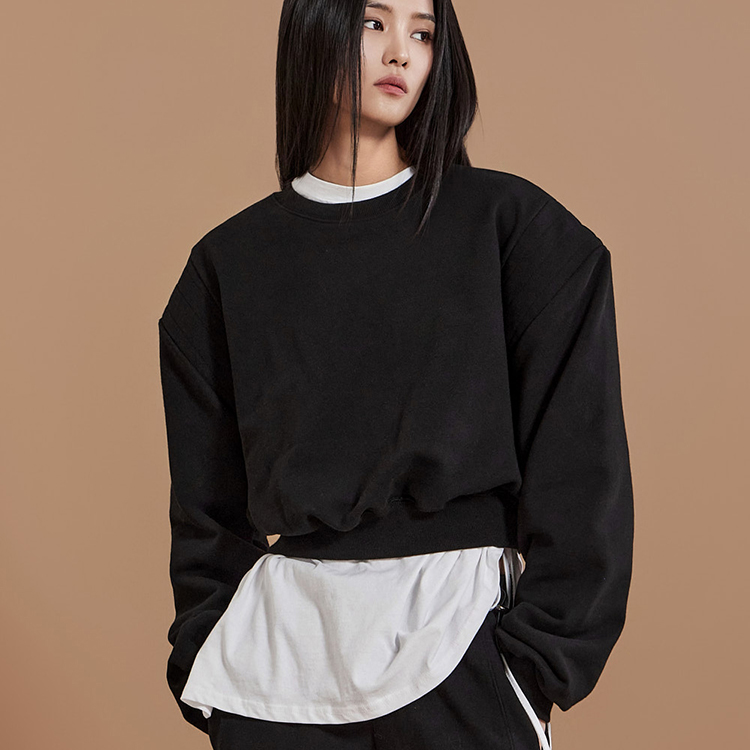 E3275 Crop Shoulder Pad Sweatshirt Korea