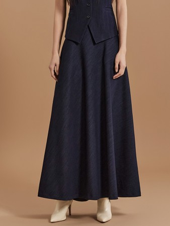SK2650 Denim Flare Bendable Long Skirt Korea