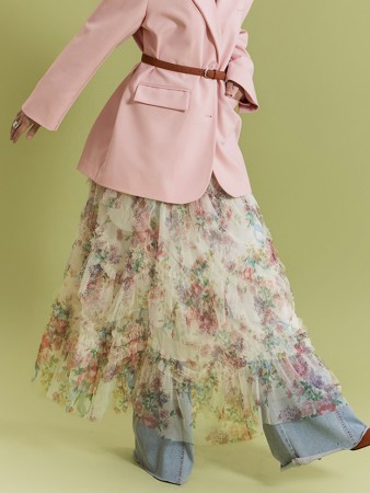 SK2654 Floral Tiered Bendable Long Skirt Korea