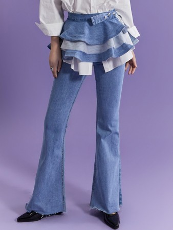 PJ494 Slim Boots Cut Jeans(Skirt Set)*L size production* Korea