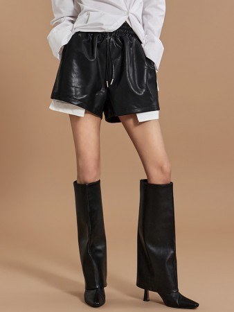 P3037 Leather Color scheme Bendable Shorts Korea