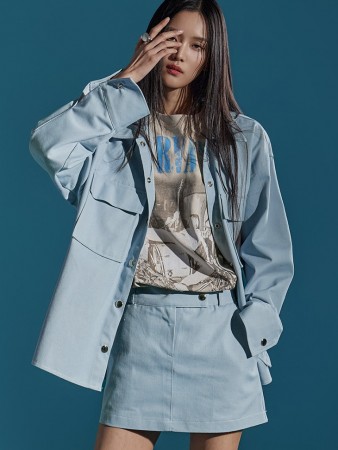 S600 Denim Stitch Oversized Fit Shirt Korea