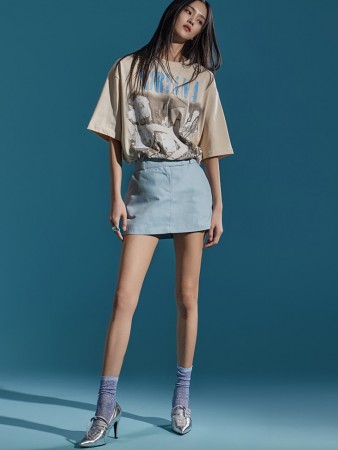 SK2660 Denim Stitch Bendable Mini Skirt Korea
