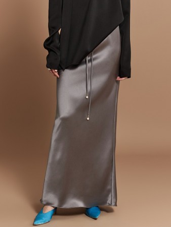 SK2656 Satin Pearl Strap Bendable Long Skirt Korea
