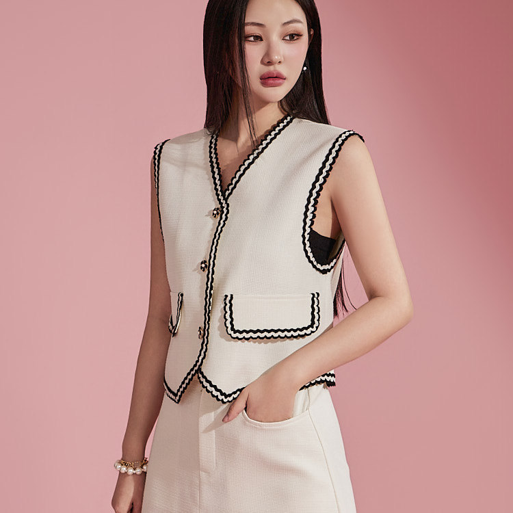 J2199  Lace Color scheme Single Vest Korea