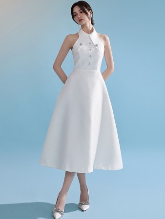 D4919 Halter Neck A-Line Midi Dress*L size production* Korea