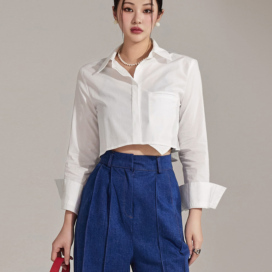 S601 Slim Crop Shirt Korea