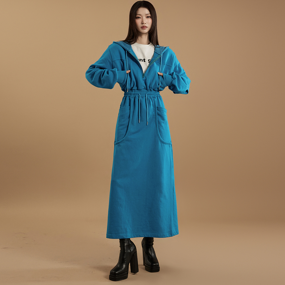 D4920 Hood Bendable Long Dress Korea