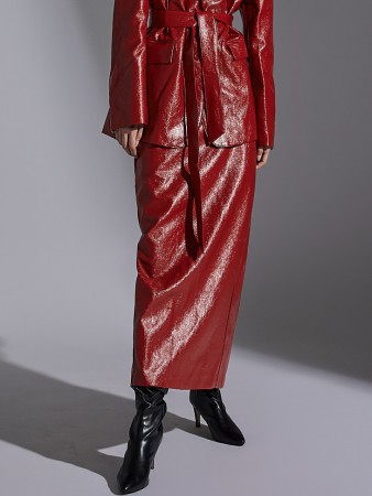 SK2687 Glossy Leather Long Skirt Korea