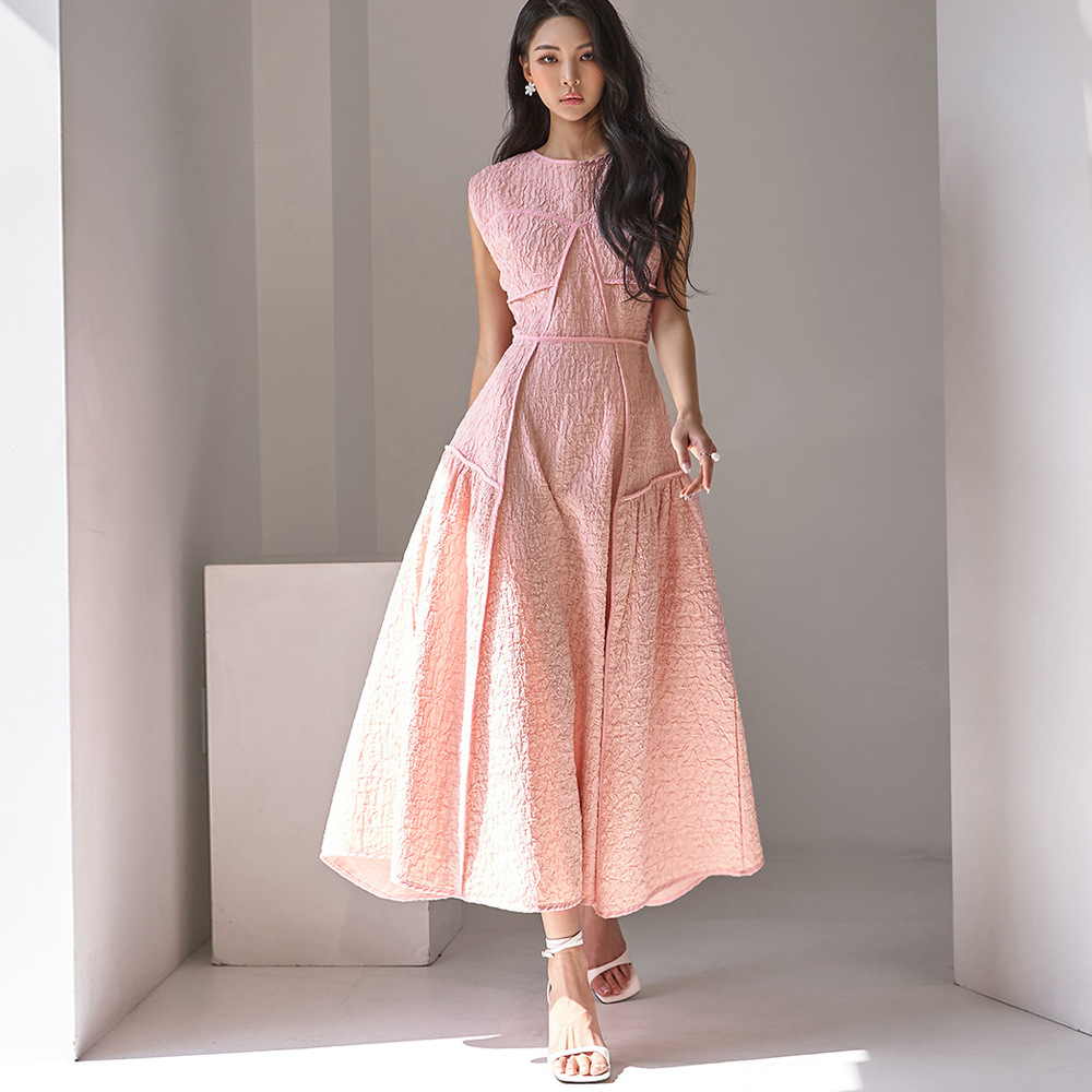 D4667 Crinkle Flare Midi Dress Korea