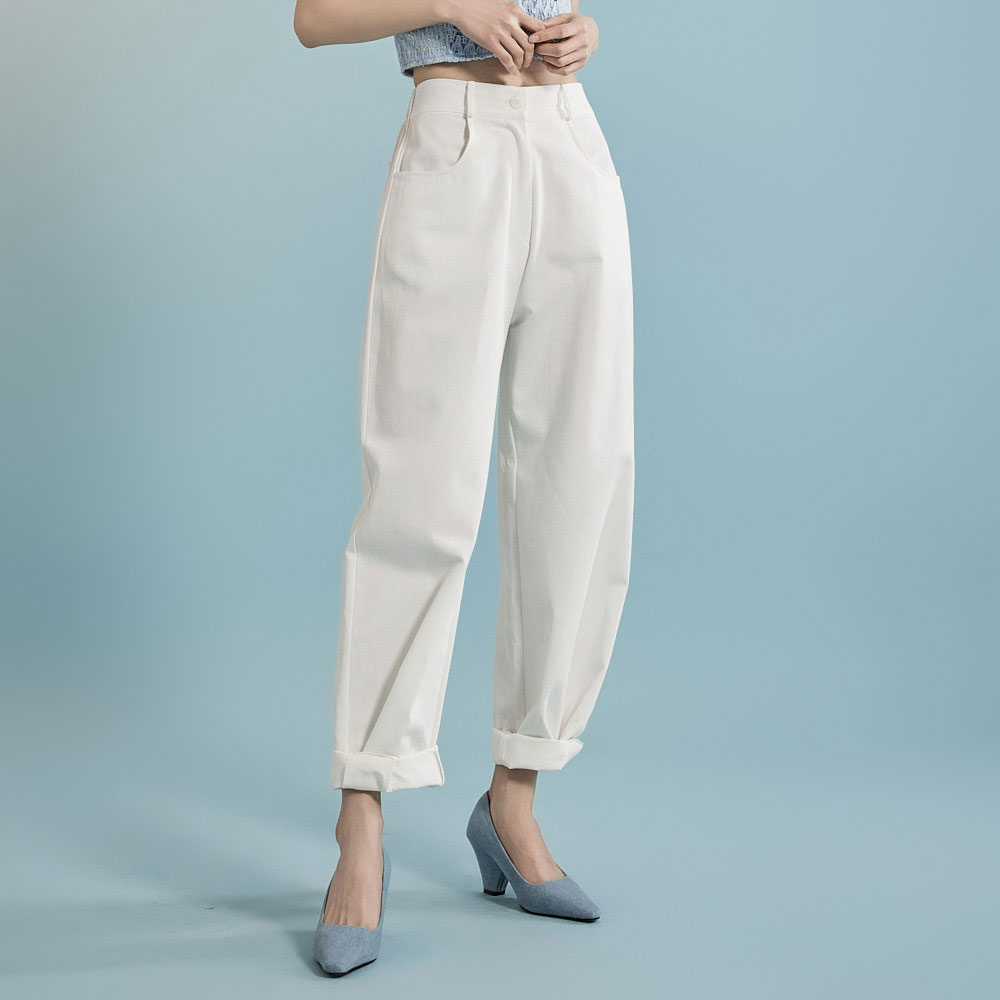 P3057 Cotton Elastic Waist Straight Pants Korea