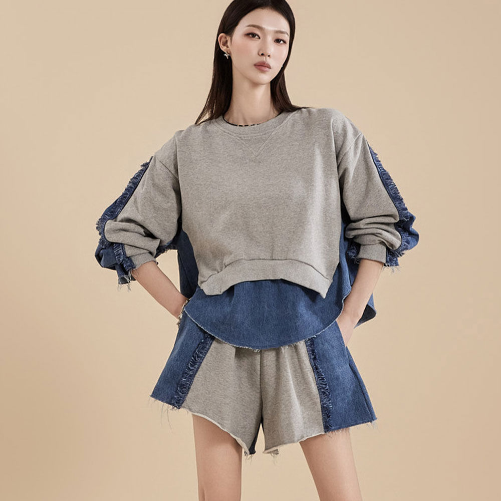 E3293 Denim Color scheme Sweatshirt Korea