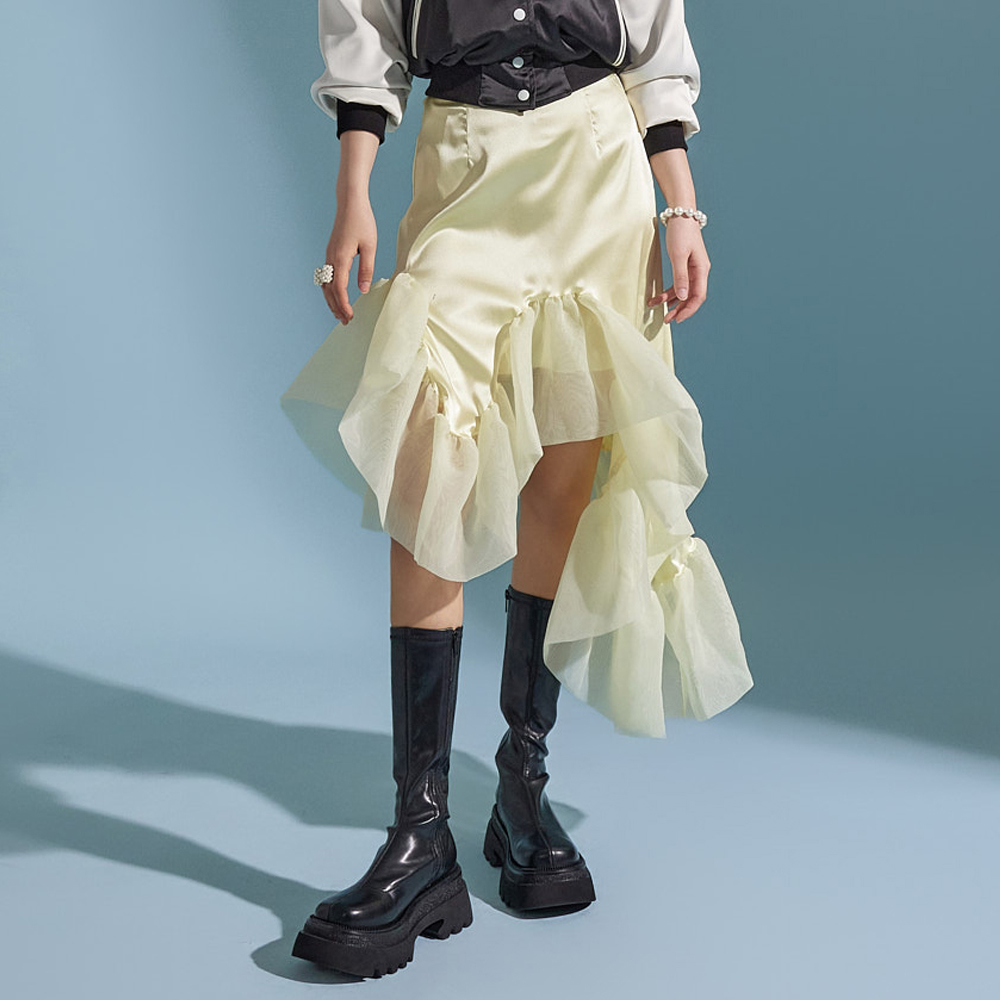 SK2689 Frill Asymmetrical Comfort Skirt Korea
