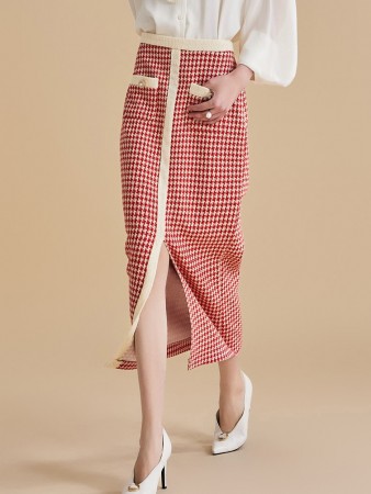 SK2697 Houndstooth Pattern Slim Skirt Korea